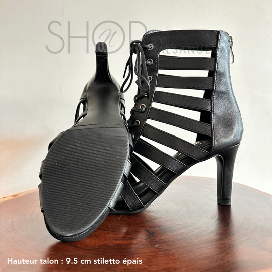 BLACK LACE-UP HEELS SHOES