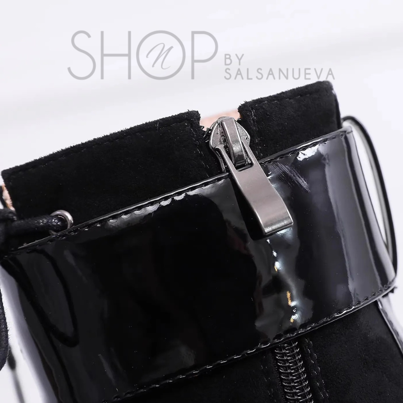 DOUBLE STRAP BLACK HEELS BOOTS