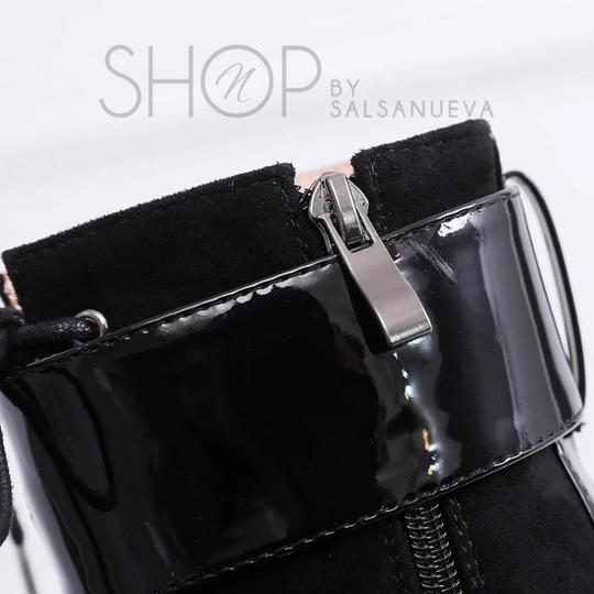 DOUBLE STRAP BLACK HEELS BOOTS