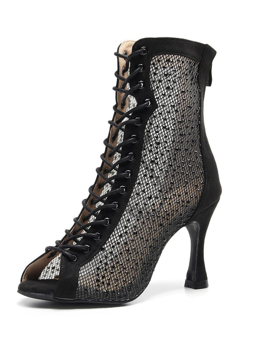 BLACK RHINESTONES HEELS BOOTS