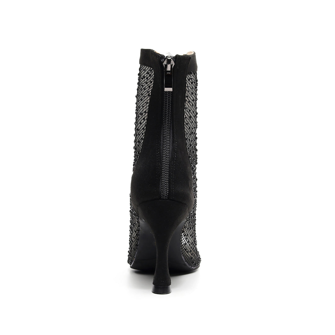 BLACK RHINESTONES HEELS BOOTS