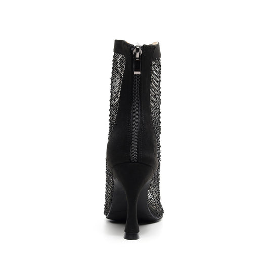BLACK RHINESTONES HEELS BOOTS