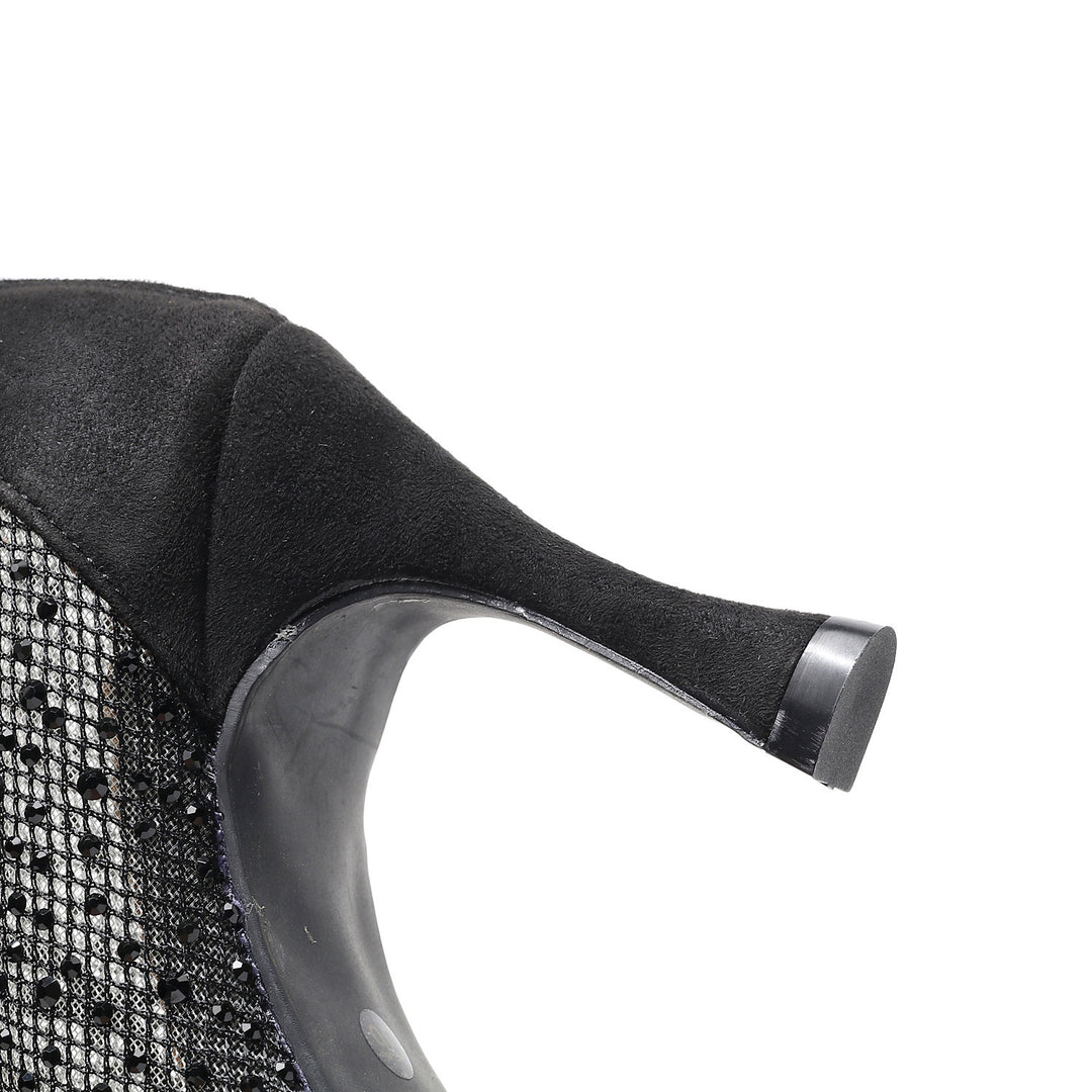 BLACK RHINESTONES HEELS BOOTS