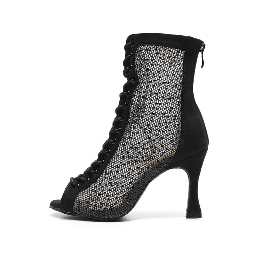 BLACK RHINESTONES HEELS BOOTS