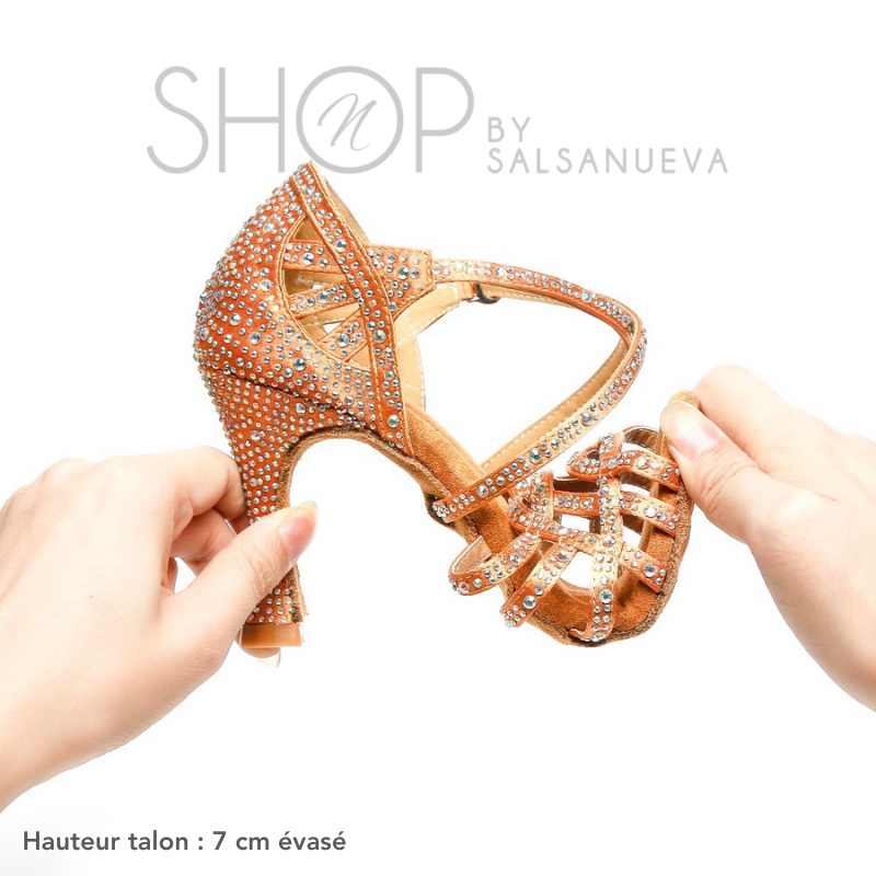 Latin dances shoes bronze with rhinestones Salsanueva Shop
